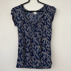 Camaïeu | Flower Print Blue White Red Peasant Blouse Size US4/EU36